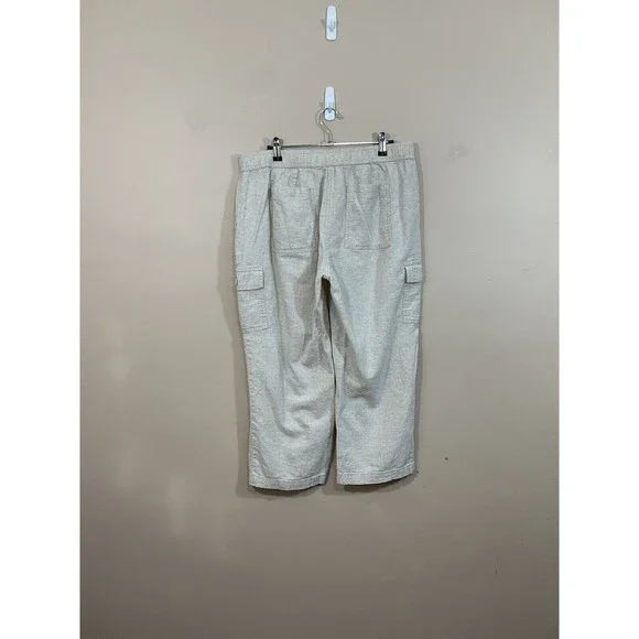 Talbots Womens Linen Blend Cropped Pants Size 10 Beige Coastal Minimalist Preppy - Picture 2 of 4